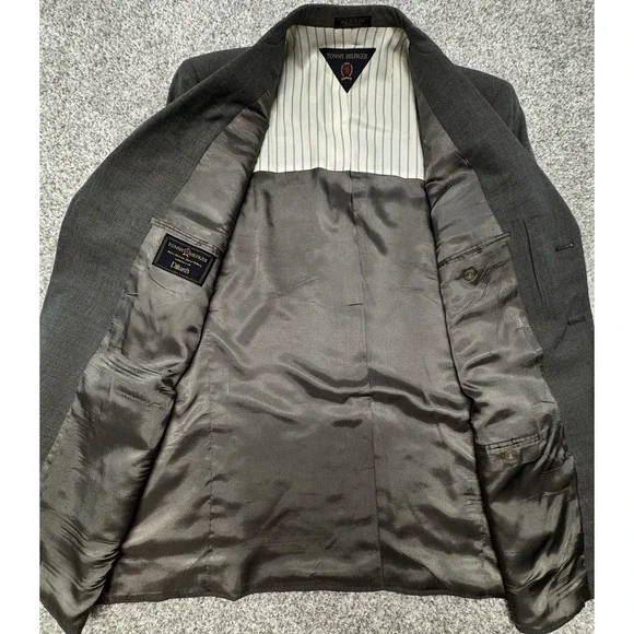 Tommy Hilfiger Suit Mens 48 Long Pants 40x31 Gray Vintage Double Breasted